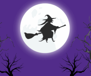 Heks op de bezem griezel feestje