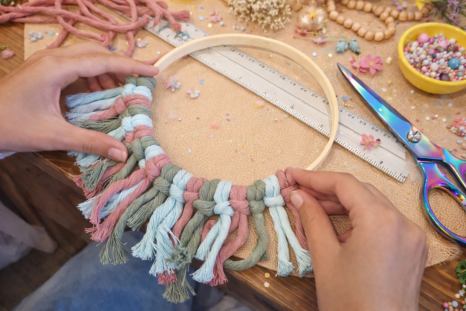 macrame wandspiegel maken kinderfeestje